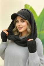 ست سه تکه نقاب شال دستکش بافت